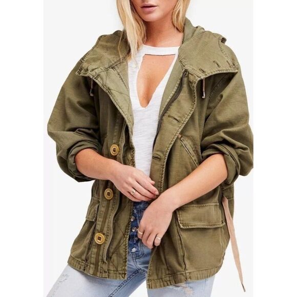 Free People Joshua Tree Utility Jacket Oversized Cargo Army Military XS - Picture 11 of 12